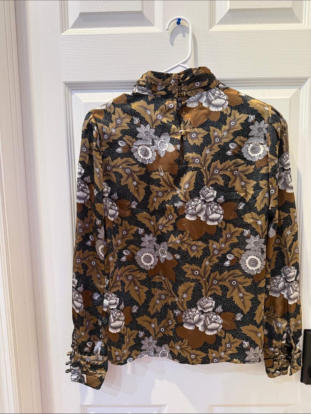 NICOLA Brown and Black Floral Satin Blouse